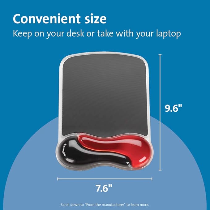 Kensington Duo Gel Mouse Pad with Wrist Rest - Red (K62402AM) | Ergonomic gel cushioning, non-skid backing, supports wrist during extended mouse use - Image 3