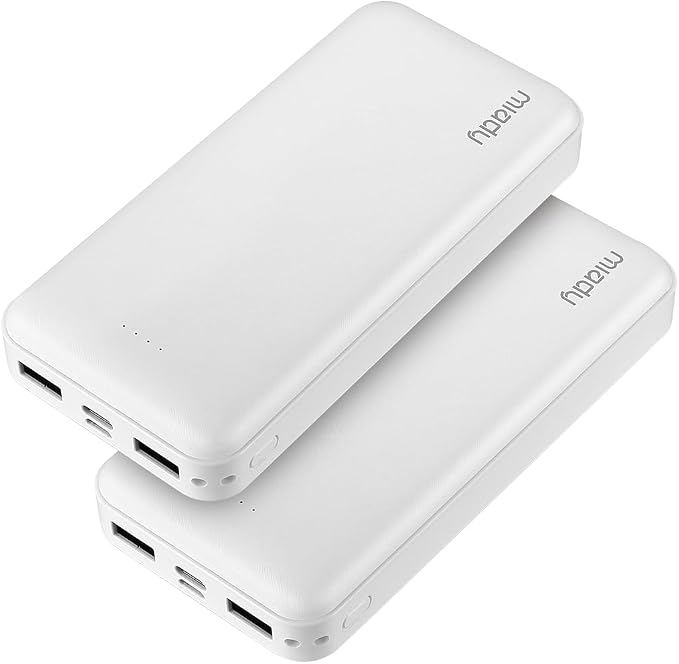 Miady 2-Pack Portable Charger PD 22.5W Power Bank 20000mAh Battery Pack | 74Wh丨Fast Charging丨3 Outputs 2 Inputs丨High Capacity丨Compatible with iPhone 17 iPad Android etc丨for Travel Camping丨White+White by Miady