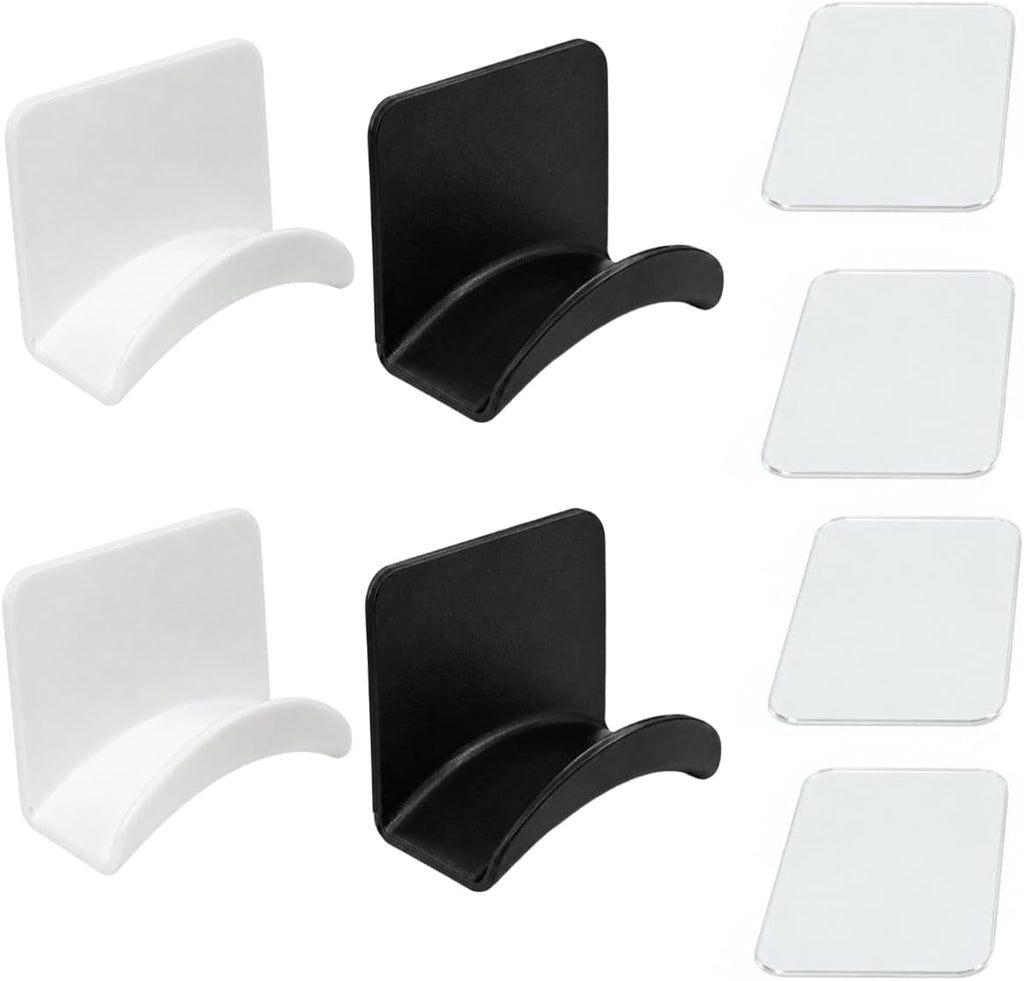 4Pcs Headphone Bracket, Wall-Mounted Headphone Holder, Stick-on Headset Hook Stand, Gaming Earphones Hanger(Black and White) by NexusPulse