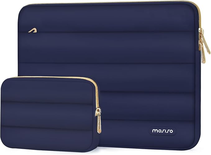 MOSISO Laptop Case 13.3 inch,13-13.3 inch Puffy Laptop Sleeve Carrying Case | Compatible with MacBook Neo/Air 13.6/Pro 13/14, HP Dell ASUS Lenovo, Polyester Horizontal Bag with Small Case, Navy Blue by MOSISO