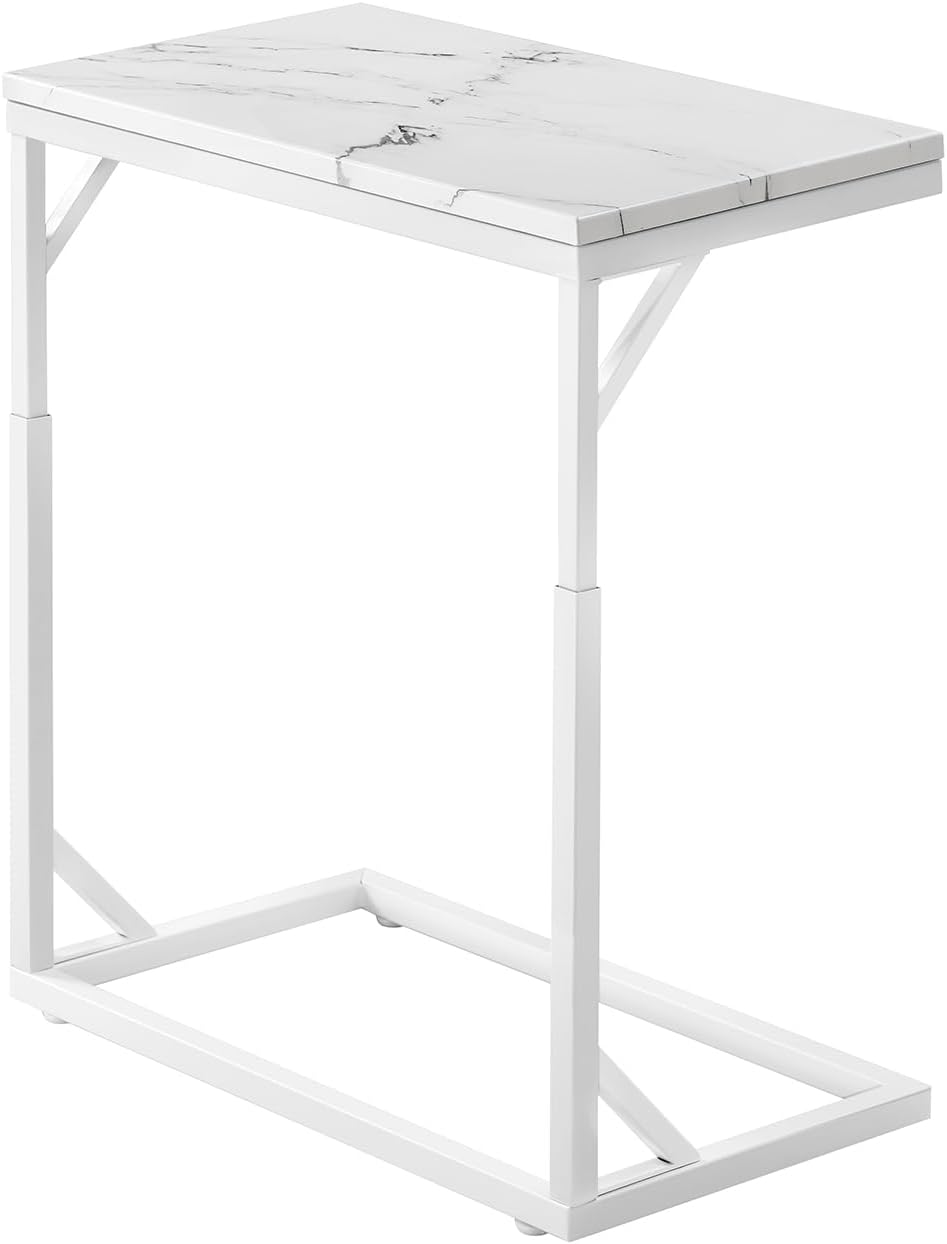 C-Shaped End Table, Small Sofa Table with Metal Frame, Adjustable Height Side Table for Couch, Living Room, Bedroom, Bedside (White, Medium) by Joyofcife