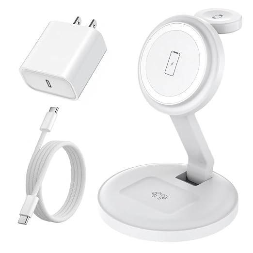 Charging Station for Apple Magnetic Wireless iPhone Mag-Safe Charger,15W 3in1 Foldable Wireless Dock Fast MagSafe Charger Stand for iPhone 17 Pro Max/16 Plus/16 ProMax/15/14/13,Apple Watch,AirPods Pro by Unknown