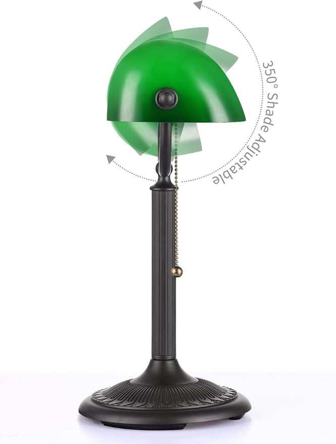 1-Minute Quick-Change Shade Antique Green Glass Bankers Desk Lamp | Study Office Library,LED Bulb Included - Image 8