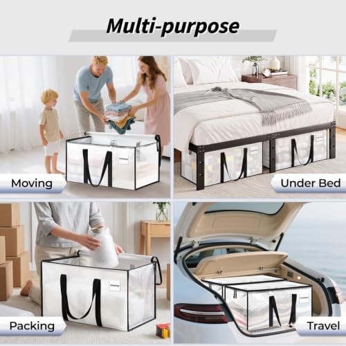 16 Pack Extra Large Clothes Storage Bins with Lids, Moving Bags, Clear | Storage Bags with Reinforced Handles & Heavy-Duty Zippers, Moving Boxes Totes for Clothes Packing, Dorms, College Supplies - Image 6