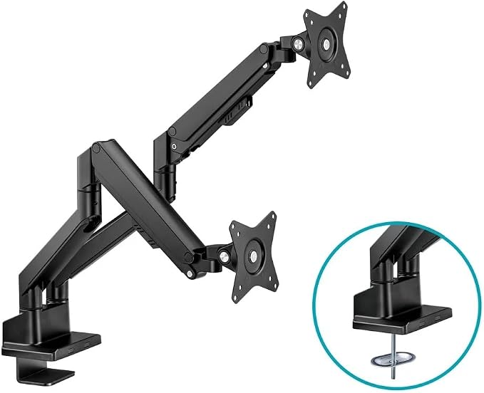 Monoprice Low Profile Dual Monitor Gas Spring Desk Mount - Up to 32in/19.8 lbs Screens, Detachable VESA 100x100/75x75 Plate, 180 Degree Wall Stop, Topside Installation - Image 5