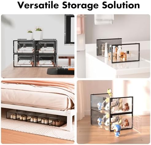 Foluck 15 Pack Shoe Storage Organizer Box Container Clear Plastic Stackable | Interlocking Design, Sturdy Dustproof Breathable, Fits Men's Size 9 Women's Size 10, for Closet Entryway Under Bed - Image 6