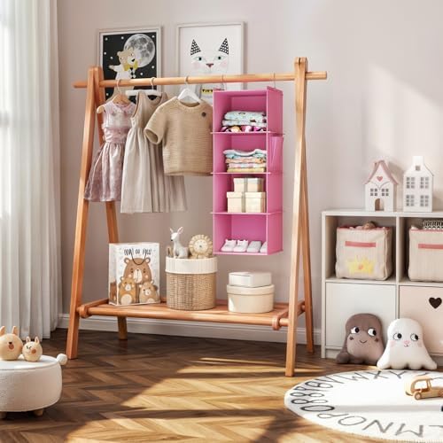 YOUDENOVA Hanging Closet Organizer and Storage, 4-Shelf, Light Pink | Locker/RV/Camper Organizer, Side Pocket, Hanging Shelves for Small Closet, Dorm Room Essentials for Guys, Breathable Fabric - Image 2