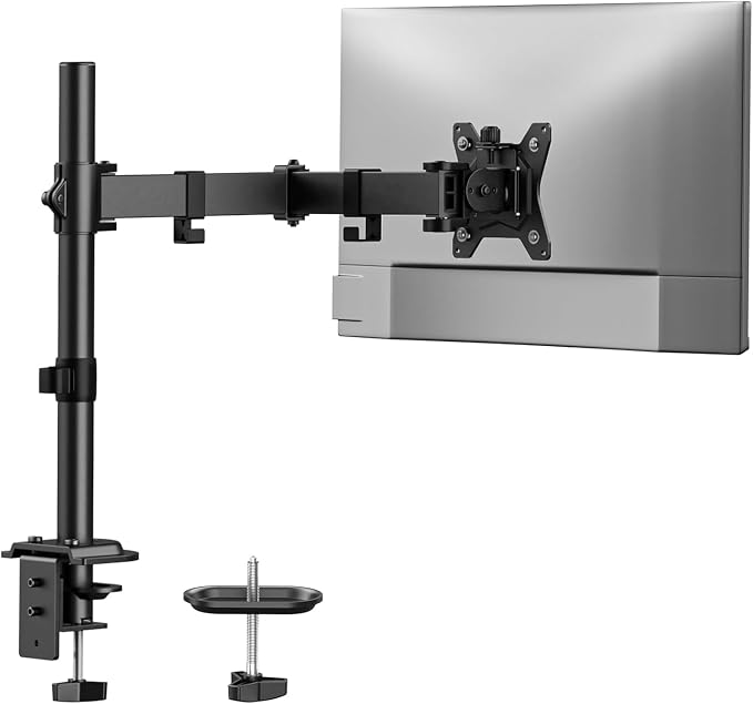 HUANUO Single Monitor Mount, Monitor Arm for 13”-32” Monitors up to 17.6 lbs, Adjustable Stand with 16” Max Height, Desk Mount with C-Clamp and Grommet Base, VESA 75x75mm or 100x100mm | 16 inch height, full-motion adjustment, C-clamp or grommet mountin... by HUANUO
