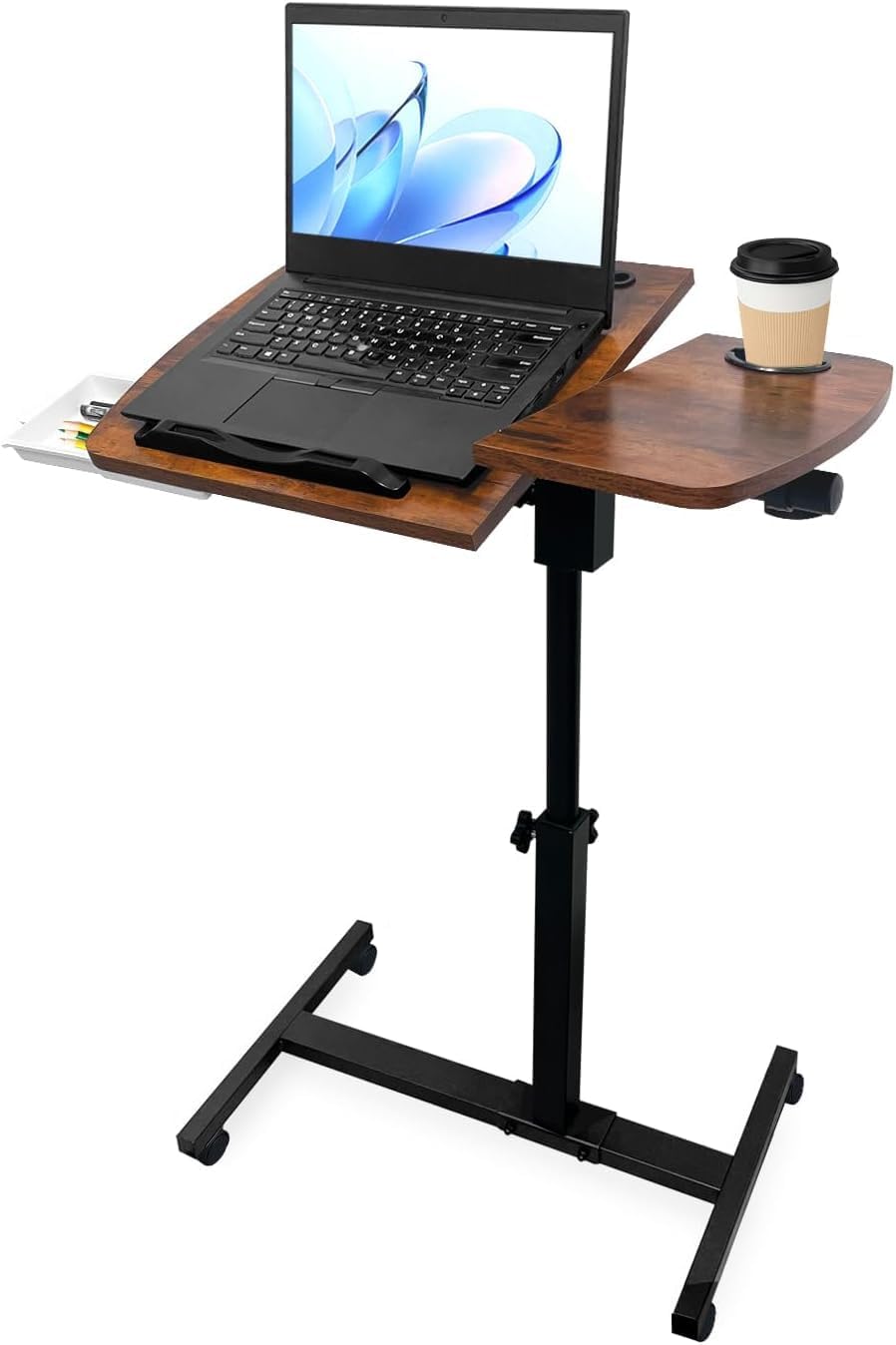 Medical Adjustable Overbed Bedside Table with Wheels & Cup Holder by SEHAUSEU