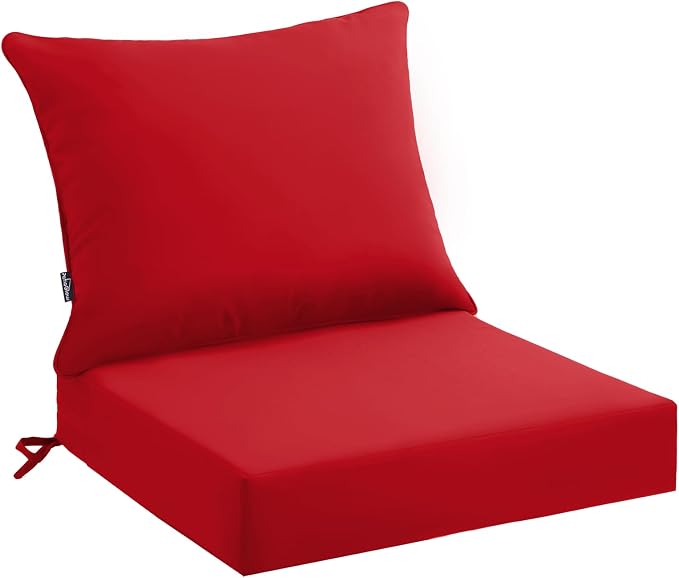 PatioGlow Outdoor Seat Cushion Set 22 x 22 x 4 Inch, Waterproof & Fade Resistant Patio Furniture Cushions with Removable Cover and Ties, Thick Deep Seating Pads for Outside Chair Sofa Couch, Red by CushionHavenfortheOutdoors