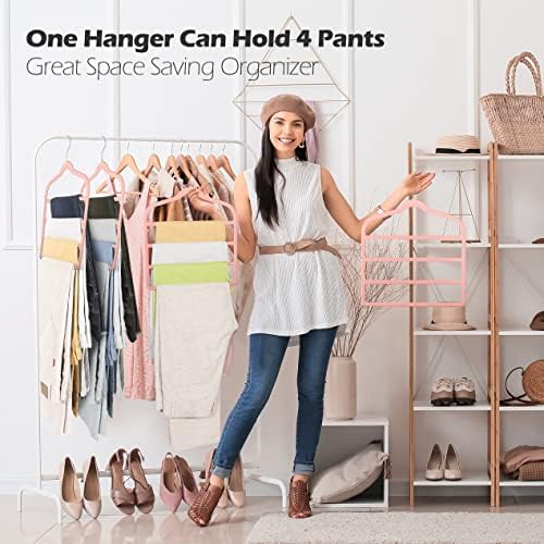 Velvet Pant Clothes Hanger Space Saving Non Slip Hanger Jean Slack Hangers | Multiple Velvet Hanger Closet Organizer Storage and Organization for Jeans,Scarf,Tie(Pink, 3) - Image 4