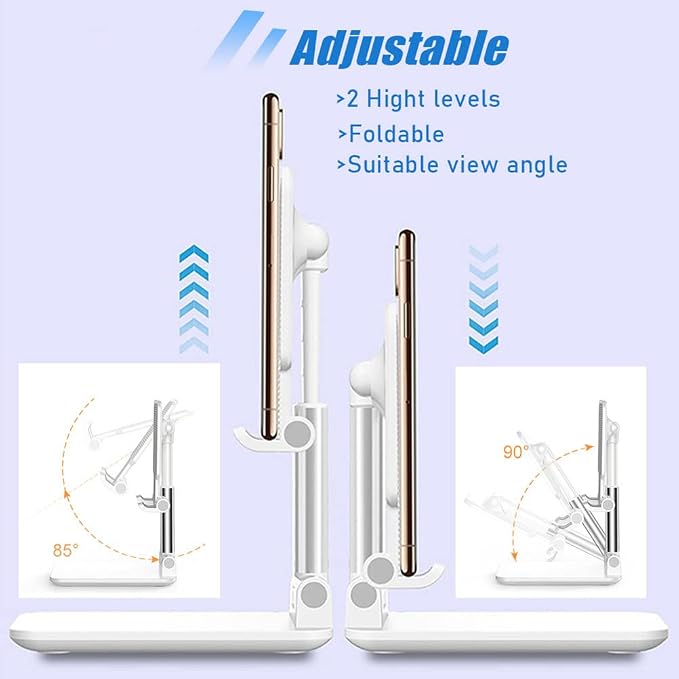 2 Pcs MT-6 Cell Phone Holder, Adjustable Angle and Height, Anti-Slip Silicone Pad, Foldable and Portable, Compatible with 4-8 Inch Devices - Image 2