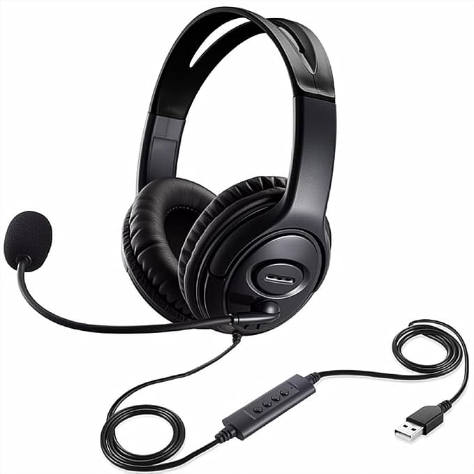 USB Headset with Mic, Computer Wired Headphones with Microphone for PC, Laptop (Black - Full Ear Cups) - Image 2