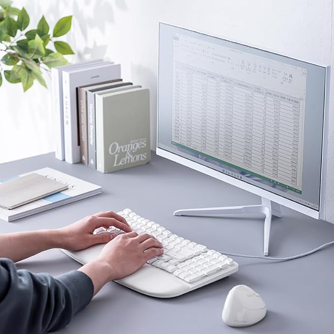 SANWA Wired Ergonomic Keyboard, Curved Wave Keyboard with Cushioned Wrist Rest, Compact Full-Size Layout, USB-A & C Port, 13 Shortcuts Keys, Natural Typing, Compatible with Win/Mac, Laptop, PC, White - Image 9