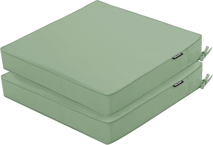 Outdoor Chair Cushions Set of 2, 22 x 22 x 3 Inch Deep Seat | 3 Year Color Fastness Thick Patio Chair Cushion with Ties for Garden Lawn Sofa Couch, Sage Green by COMCAVER