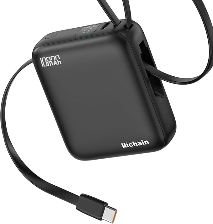 Hichain Small Portable Charger Mini Power Bank 10000mAh 22.5W Black | Built in Cables & LED Display USB-C Fast Charging Battery Pack, Travel Essential Power Bank for iPhone, iPad, Android - Image 9