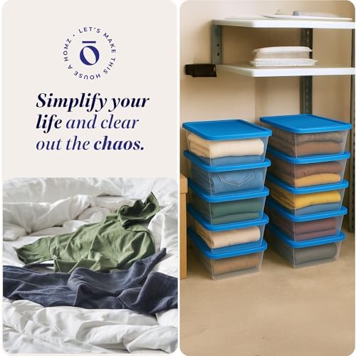 HOMZ 10-Pack Snaplock, Small Clear Plastic Storage Organizer Bins w/Lids, 6 Quart, Blue - Stackable Container Boxes for Bedroom, Bathroom, Garage, and Office Organization - Image 6