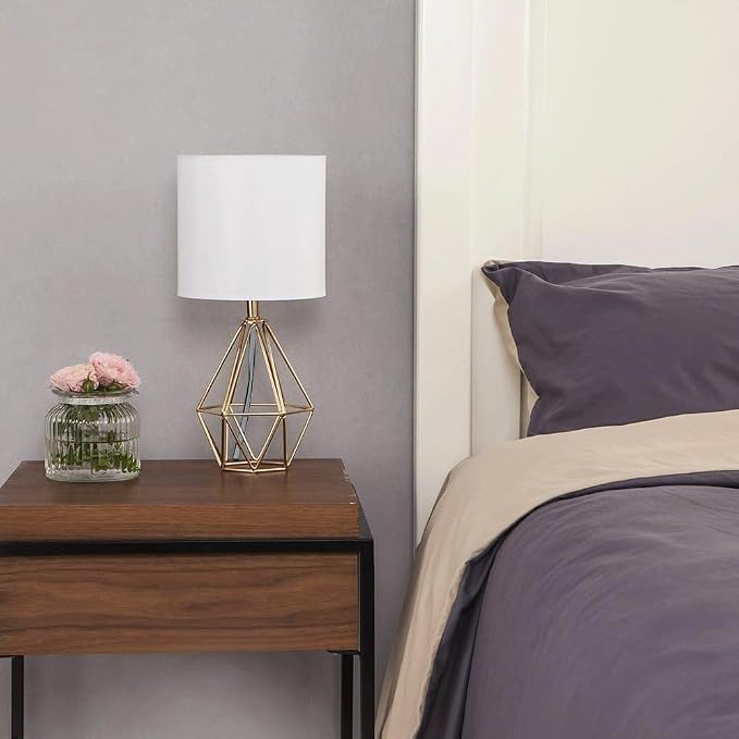 Gold Small Table Lamp Set of 2, Modern Bedside Nightstand Lamps with Geometric Metal Base White Fabric Shade, Cute Desk Lamp for Living Room Bedroom - Image 5