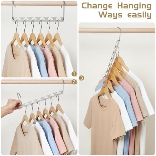 HOUSE DAY 10.5 Inch Closet Space Saving Wardrobe Clothing Magic Hangers Oragnizer Heavy Chrome Hangers, Updated Hook Design Pack of 8 | Heavy Duty Hanger Organizer 30 Lbs Capacity, Sturdy Multi Hangers, Closet Space Saver Closet Organizers and Storage ... - Image 6