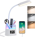 WILIT LED Desk Lamp for Home Office with Pen Holder, RGB Night Light, White | Table Lamp for Bedroom with USB Charging Port & Clock, Study Lamp for Kids Girls, Desk Light for College Dorm Room Essentials by WILIT