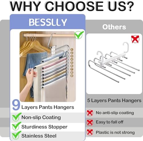 5 Layers Pants Hangers Space Saving Non-Slip Closet Organizer 4 Pack | Metal Space Saving Hangers Multi-Layer Multifunctional Rack Closet Organizers Storage for Skirts Jeans Trousers(Pure White) - Image 2
