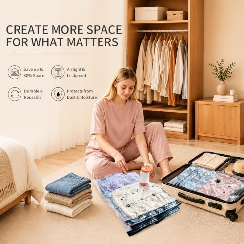 GONGSHI Vacuum Storage Bags with Electric Pump, 28-Piece Set | 1500mAh Rechargeable Cordless Pump, Ideal for Travel, Closet Organization, Moving, Dorms, Seasonal Storage, Clothes & Bedding - Image 2