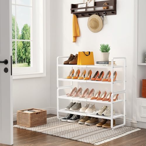 Expandable Metal Shoe Rack for Closet, Entryway & Garage, 4-Tier, White | Adjustable Height for Boots, Stackable Design, Dense Mesh Shelves for Heels, Fits Small Spaces, Apartments and Rentals - Image 2