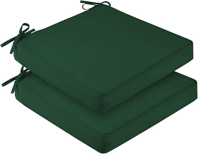 downluxe Waterproof Outdoor Chair Cushions for Patio Furniture, 24" x 24" x 4" Patio Chair Cushion with Adjustable Ties & Portable Handle, Outdoor Cushion with Removable Cover, Forest Green, 2 Pack by Downluxe