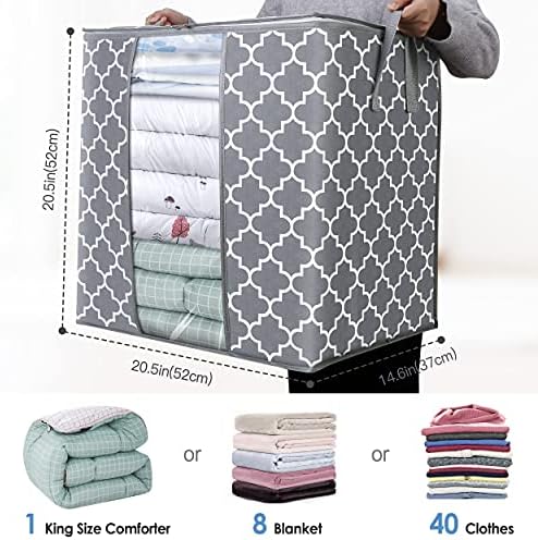 WISELIFE Storage Bags [3 Pack/100L] Large Blanket Clothes Organization and Storage Containers for Comforters,Bedding, Foldable Organizer with Reinforced Handle, Clear Window, Sturdy Zippers,Light Gray | Large Blanket for Comforters,Bedding, Foldable Or... - Image 2