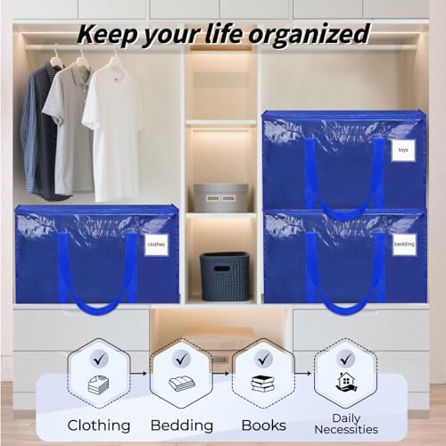 ukeetap 8 Pack Extra Large Clothes Storage Bins with Lids, Moving Bags,Blue | Storage Bags with Reinforced Handles & Heavy-Duty Zippers, Moving Boxes Totes for Clothes Packing, Dorms, College Supplies - Image 7