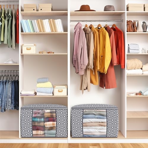 100L 2 Pack Storage Bags, Foldable Clothes Bins with Clear Window, Gray | Blanket Storage Containers with Reinforced Handles for Bedding, Comforters, Clothing, Quilts and Closet Organization - Image 6