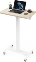 Marsail Mobile Standing Desk, Wider Height Adjustable Computer Desk, Rolling Sit Stand Desk with 4 Lockable Wheels, Ergonomic Desk for Home Office and Classroom, Natural by Marsail