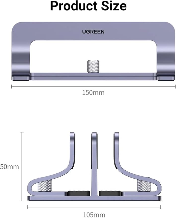 UGREEN 2-Slot Vertical Laptop Stand Holder Desk Compatible with MacBook Pro Air Laptop Stand Desktop Adjustable, Lenovo Ideapad, Surface Book, HP Notebook, Dell Chromebook Up to 17.3 Inch, Space Gray - Image 7
