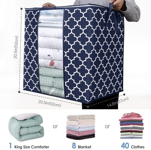 Storage Bags 3 Pack 100L Clothes Organization and Storage Containers | Large Blanket for Comforters,Bedding, Foldable Organizer with Reinforced Handle, Clear Window, Sturdy Zippers, Blue - Image 2