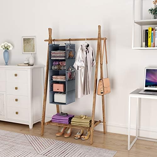 MAX Houser 5 Shelf Foldable Hanging Closet Organizer, Cloth Hanging Shelf with 4 Side Pockets, Space Saver, Grey - Image 2