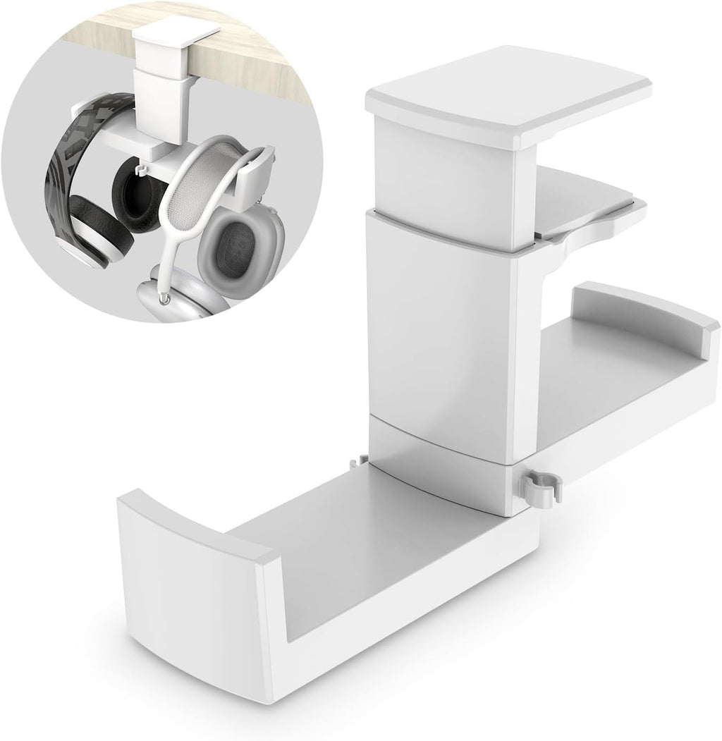 Dual Headphone Stand Holder - EURPMASK 2 in 1 PC Gaming Headset Hooks, 360 Degree Rotating Headphone Hanger with Adjustable Clamp & Cable Clip Organizer, Headset Mount Under Desk Earphone Clamp-White by EURPMASK Choose the color of europe