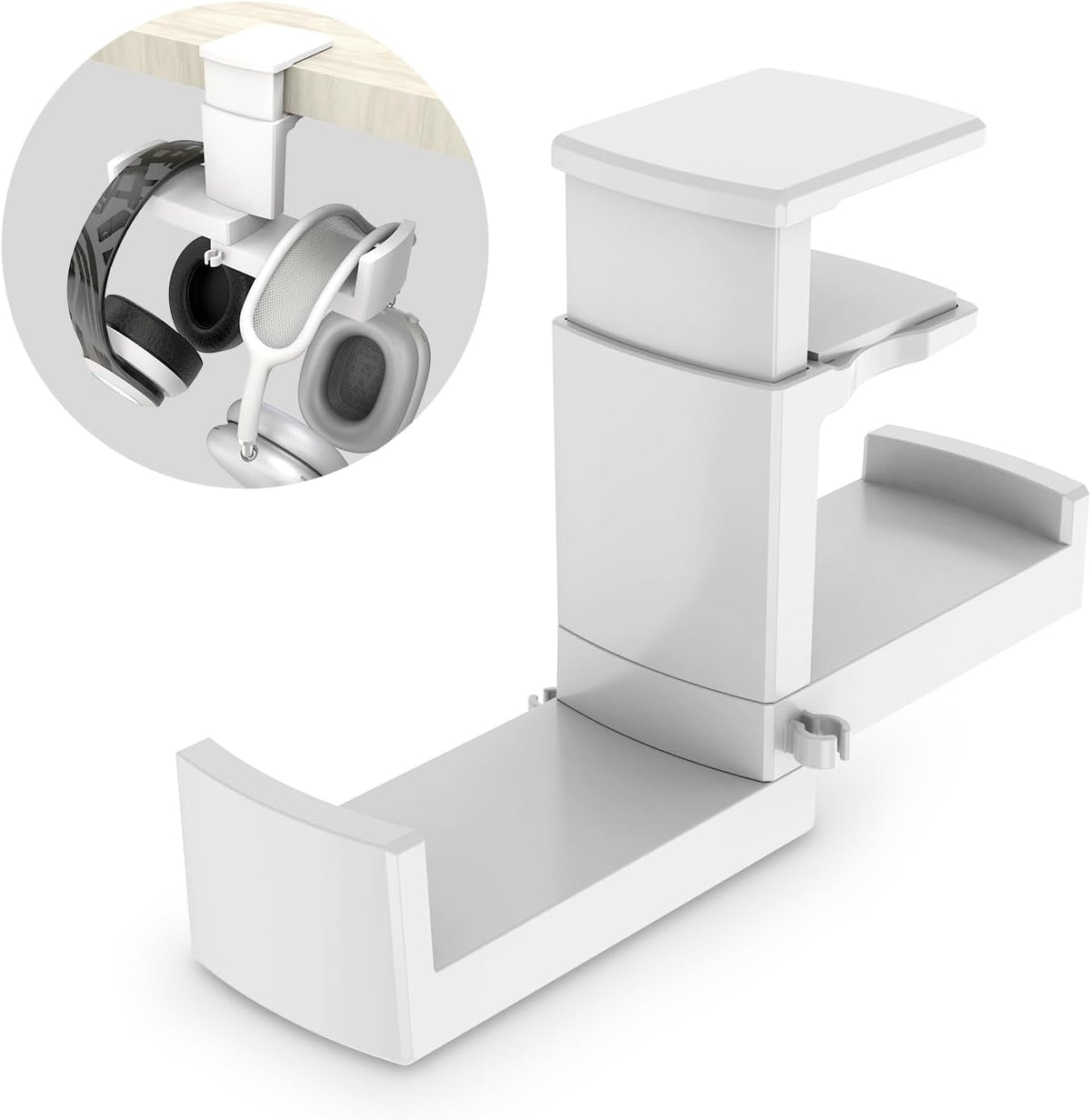 Dual Headphone Stand Holder - EURPMASK 2 in 1 PC Gaming Headset Hooks, 360 Degree Rotating Headphone Hanger with Adjustable Clamp & Cable Clip Organizer, Headset Mount Under Desk Earphone Clamp-White by EURPMASK Choose the color of europe