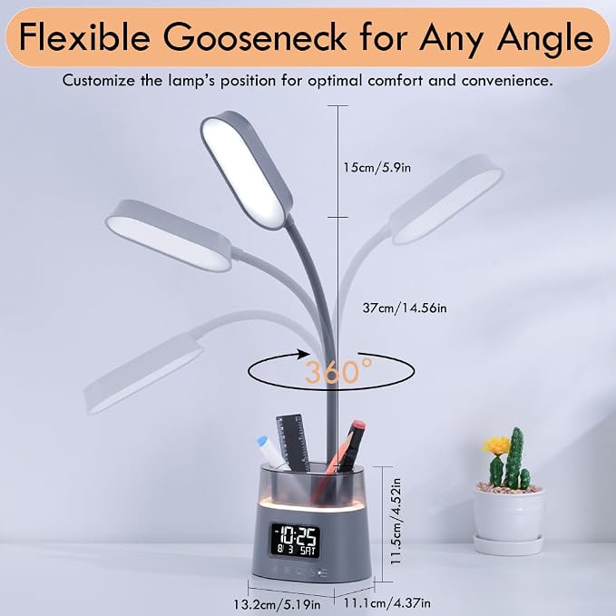 WILIT LED Desk Lamp for College Dorm Room Essentials, 3 Modes,Touch, Gray | Study Lamp with USB Charging Port, Pen Holder, Clock & RGB Night Light, Office Desk Accessories, Table Lamp for Bedroom - Image 7
