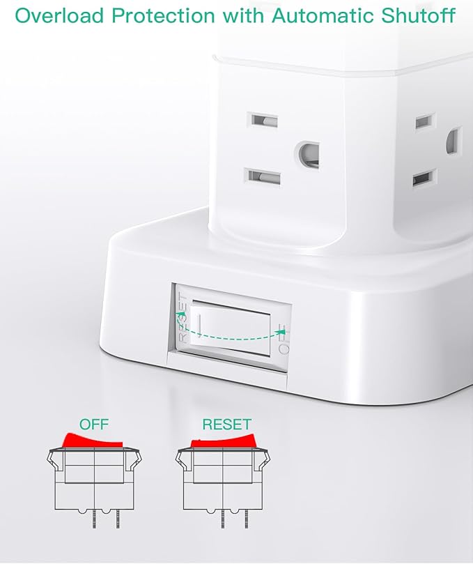 Power Strips with Surge Protection, Flat Plug Power Strip Tower | Charging Station 12 Outlets 4 USB Ports, 1080J 6Ft Extension Cord with Multiple Outlets, Office Supplies, Dorm Essentials - Image 5