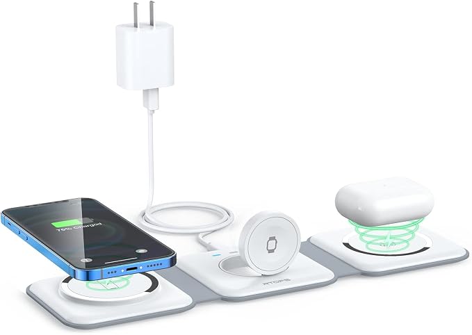 Wireless Charger 3 in 1,RTOPS Magnetic GaN Traval Wireless Charging Station Compatible with Apple Magsafe Multiple Devices for iphone17/16/15/14/13/Pro/Max,iWatch,AirPods4/3/2/Pro(Adapter Includes) by RTOPS