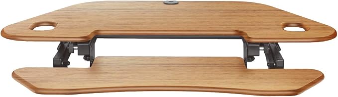 Rocelco 46" Large Height Adjustable Corner Standing Desk Converter - Quick Sit Stand Up Dual Monitor Riser - Gas Spring Assist Computer Workstation - Wide Keyboard Tray - Teak Wood Grain (R CADRT-46) - Image 7