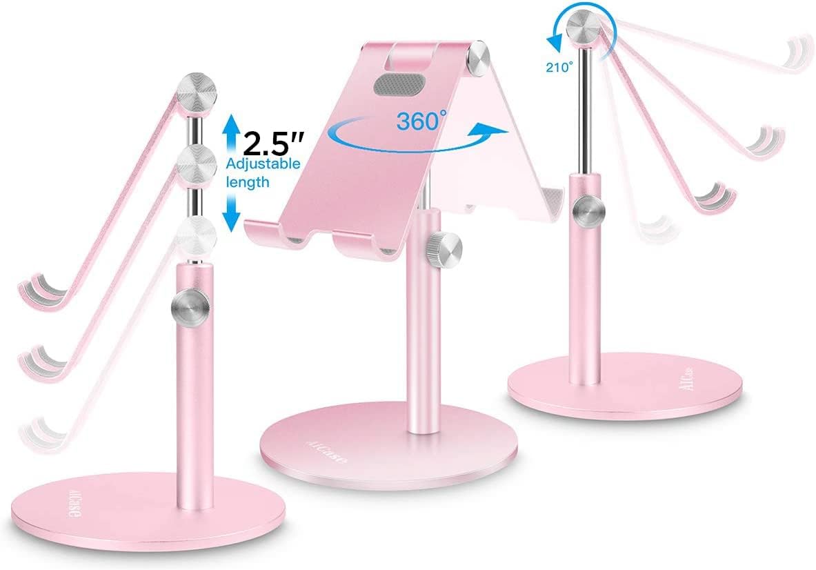 AICase Adjustable Tablet/Phone Stand, Telescopic Adjustable iPad Stand Holder,Universal Multi Angle Aluminum Stand Compatible with Smart Cell Phone/Tablet/iPad(4-13 inch), Rose Gold - Image 4