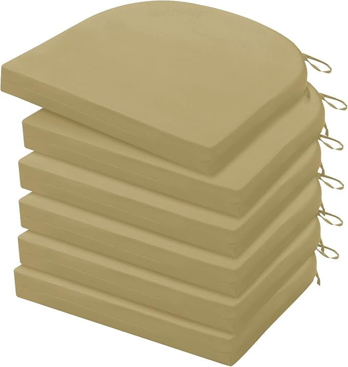 HARBOREST Outdoor Chair Cushions Set of 6, Water Resistant Patio Chair Cushions with Ties, Outdoor Seat Cushions for Patio Furniture, 17"x16"x2", Khaki by HARBOREST