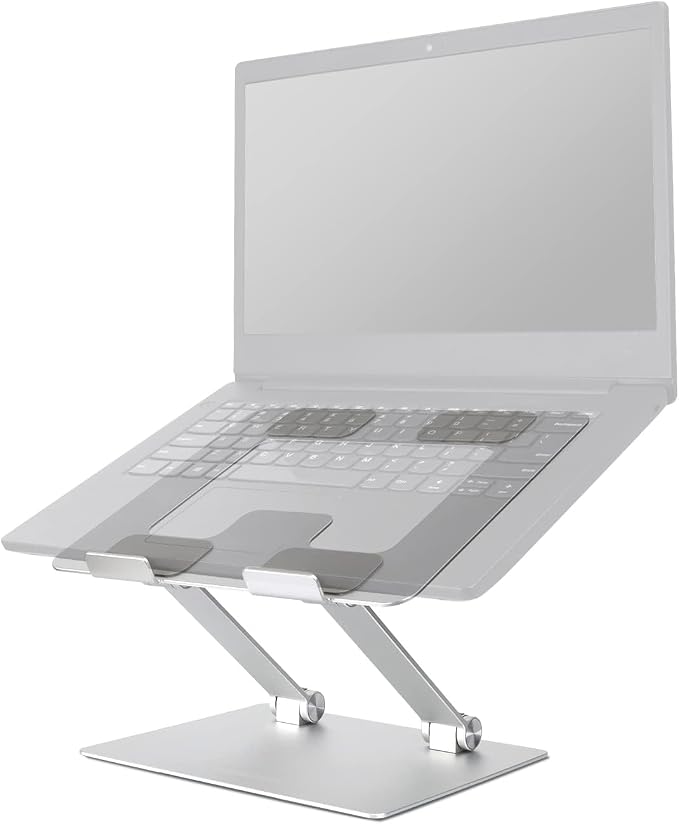 Amazon Basics Sturdy and Portable Ergonomic Laptop Stand for Desk, Height Adjustable Riser with Ventilated Cooling, Foldable, Fits all Laptops up to 15.6 Inch, Silver - Image 5