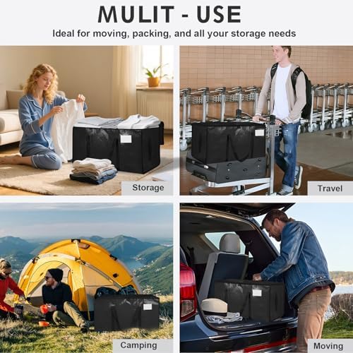 16 Pack-Extra Large Heavy Duty Moving Bags - Waterproof Storage Totes with Handles & Zippers, Foldable for College Dorm, Storage (Black) - Image 7