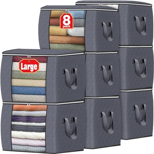 Fab totes 90L Clothes Storage, Foldable Thick Fabric Blanket Storage Bags | Foldable Containers with Zippers,Window and Handles for Organizing Bedroom, Closet, Comforter, Bedding,Dorm essentials by Fabtotes
