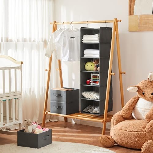 MAX Houser 6 Tier Shelf Hanging Closet Organizer, Closet Hanging Shelf with 2 Sturdy Hooks for Storage, Foldable (Grey-D3) | foldable lightweight fabric space-saving design for Bedroom, Closet Hanging Shelf for Storage with Removable Drawers - Image 2