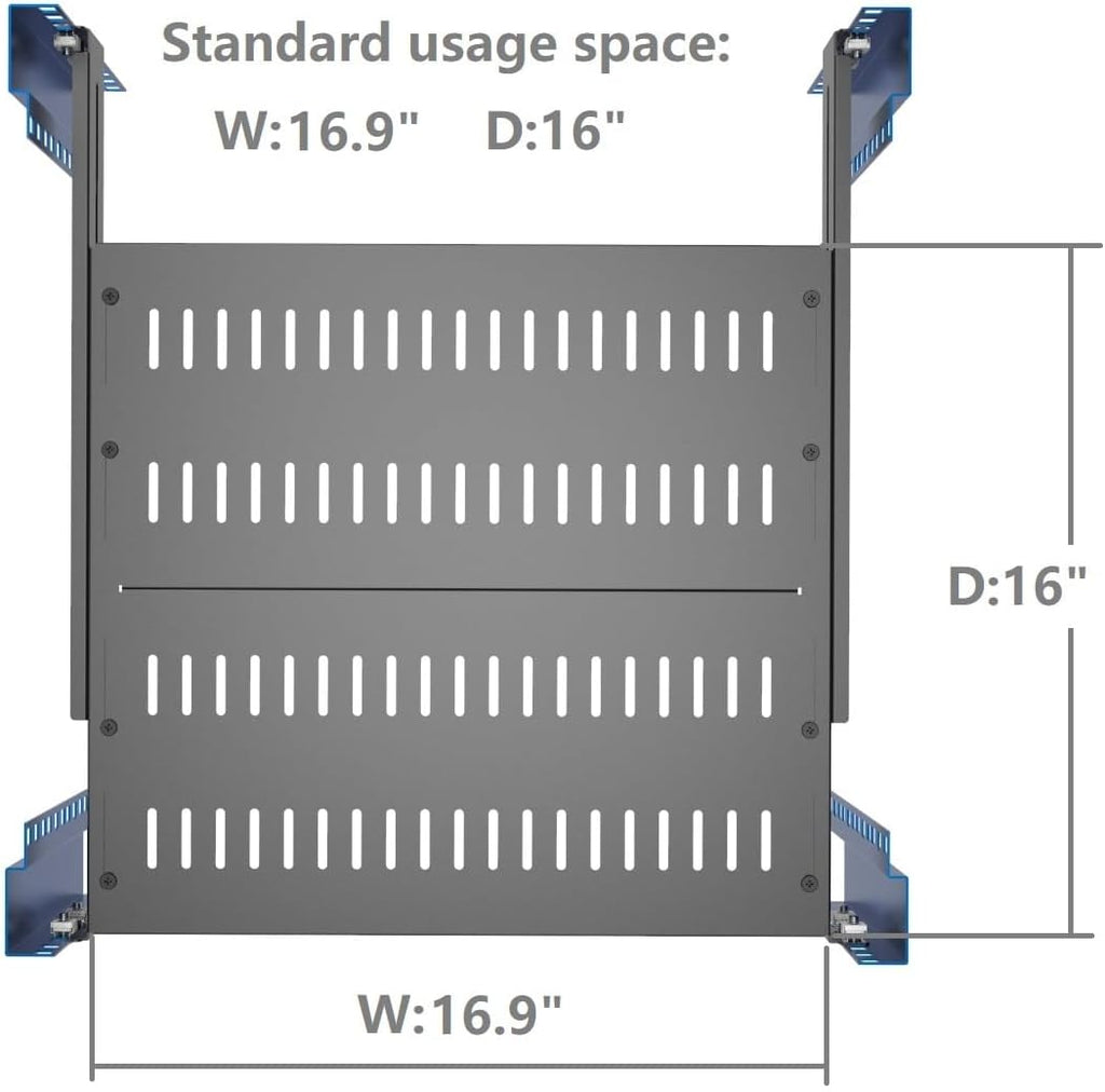 1U Vented 4-Post Adjustable Server Shelf -Mounting 16.5-29" D - Image 4