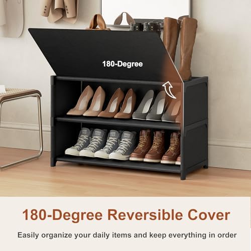 3 Tier Shoe Cabinet with Door, 12-Pair Storage, Black | Compact for Small Closets, Holds Heels, Sneakers, Boots, Door for Dust Pet Protection, Quick Easy Set Up - Image 6