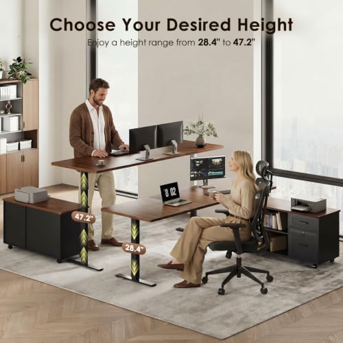 OffiGo 63" L Shaped Electric Standing Desk with Cabinet Sets, Walnut/Black - Image 5